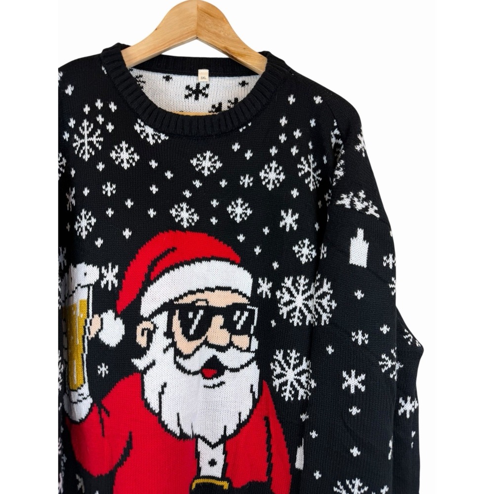 Funny Beer‎ Santa Merry Christmas Sweater Ugly Xmas Party Jumper 3XL Black